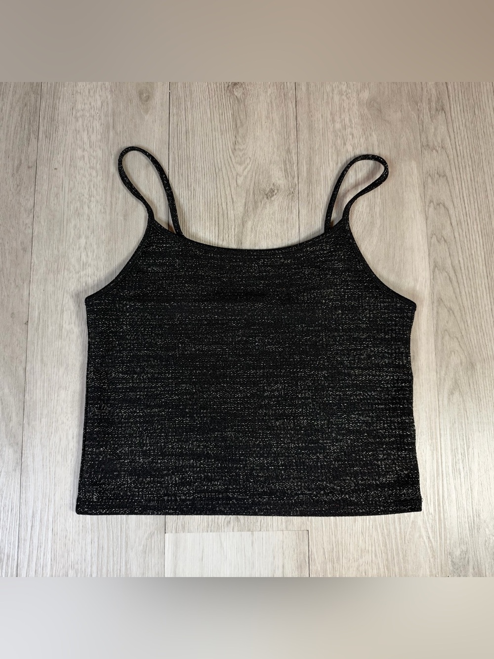 American Eagle Black Metallic Knit Camisole Tank Top Stretch Glitter Strap M